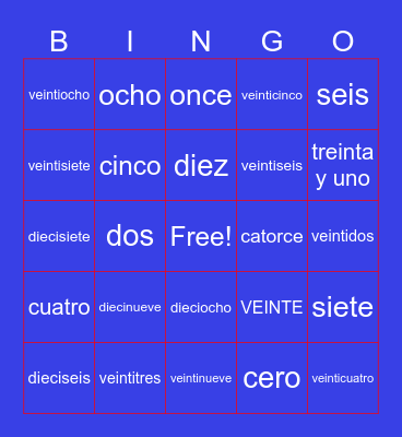 Los Números Bingo Card