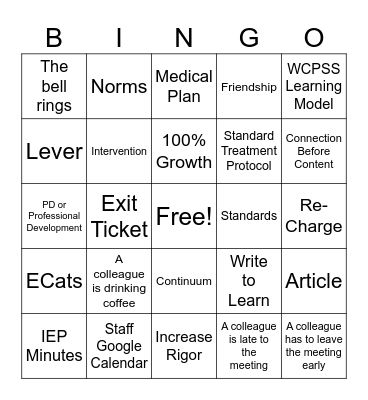 Grade Level Bingo Card