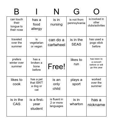 NEST BINGO Card