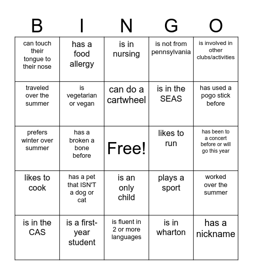 NEST BINGO Card