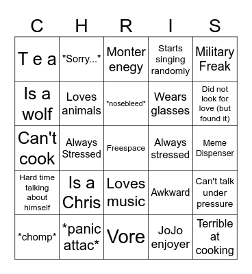 Are You A ChrisM Bingo Card