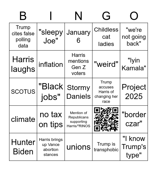 Harvard Democrats Debate Bingo Card