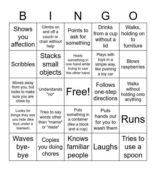 Milestone Bingo Card