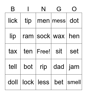 CVC Bingo Card