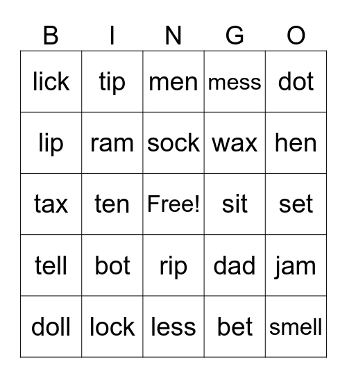CVC Bingo Card