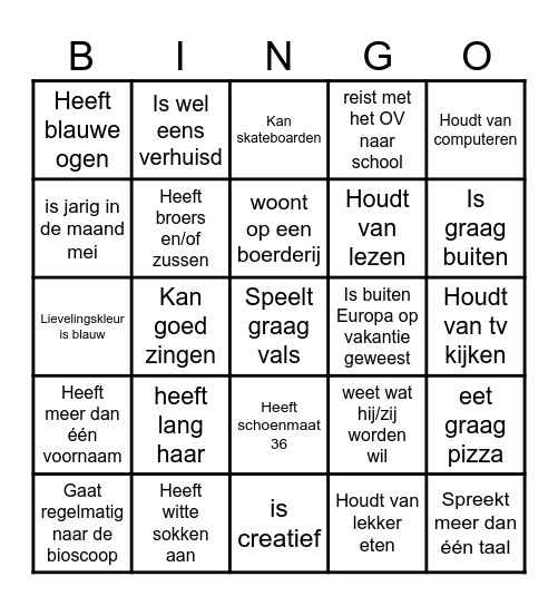 Leer elkaar kennen Bingo Card