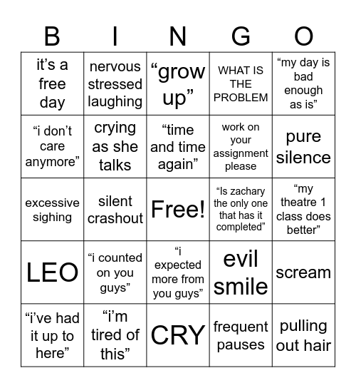 angry rivera Bingo Card