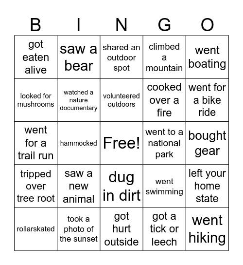 Trailstompers Bingo Card