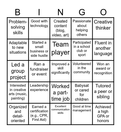 Profile Bingo Card