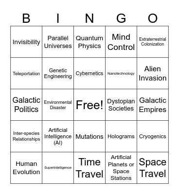 Science Fiction Bingo Card