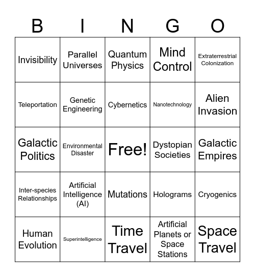 Science Fiction Bingo Card