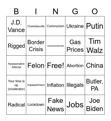 Debate Bingo Card