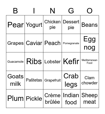 PETERS NIGHMARE FOOD BINGO Card