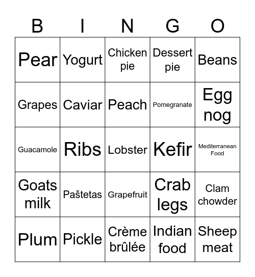 PETERS NIGHMARE FOOD BINGO Card