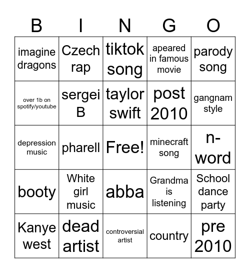 Gameshow bingo Card