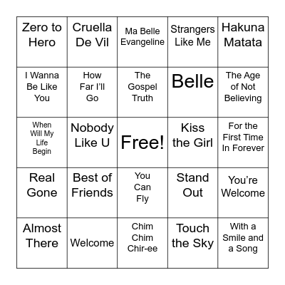 Disney Game 1 Bingo Card