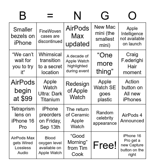 Bongo Apple Watch Party Sep2024 Bingo Card