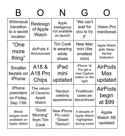 Bongo Apple Watch Party Sep2024 Bingo Card