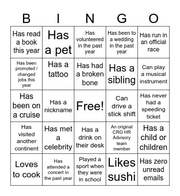 GET TO KNOW - BINGO Card