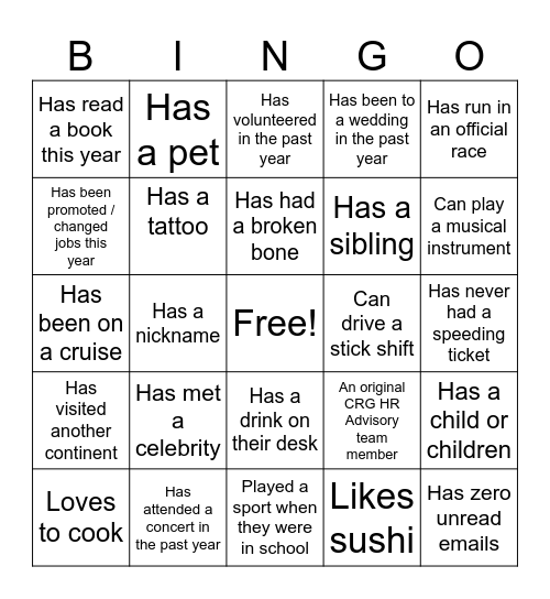 GET TO KNOW - BINGO Card