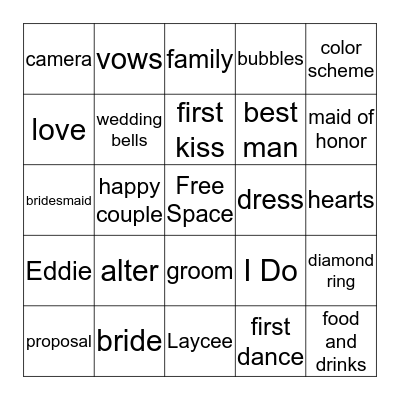 BRIDAL BINGO  Bingo Card