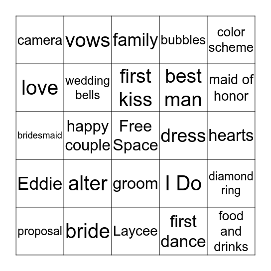 BRIDAL BINGO  Bingo Card