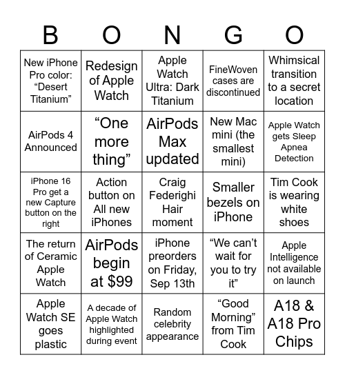 Bongo Apple Watch Party Sep2024 Bingo Card