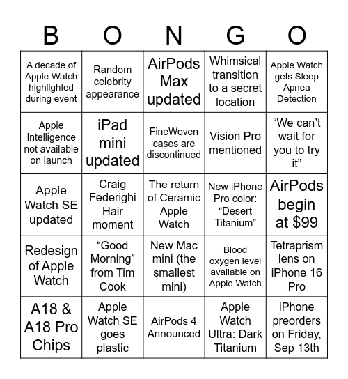 Bongo Apple Watch Party Sep2024 Bingo Card