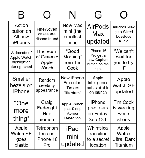 Bongo Apple Watch Party Sep2024 Bingo Card