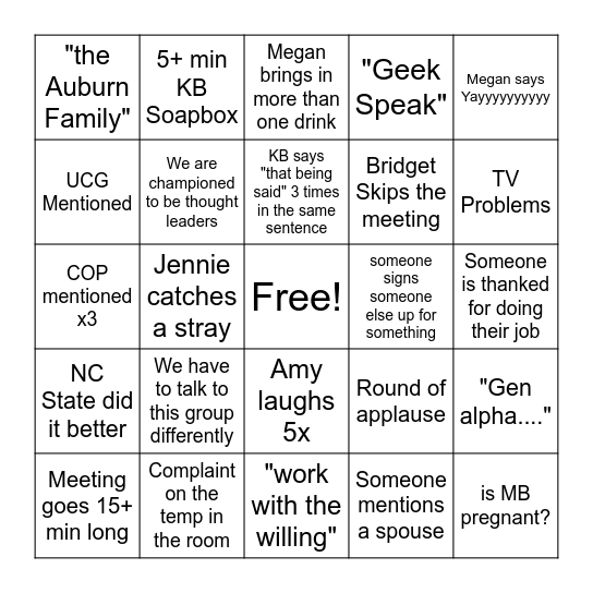 OCM Meeting Bingo Card