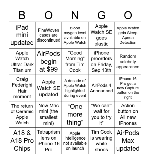 Bongo Apple Watch Party Sep2024 Bingo Card