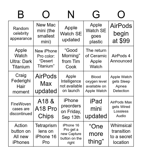 Bongo Apple Watch Party Sep2024 Bingo Card