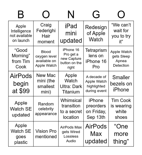 Bongo Apple Watch Party Sep2024 Bingo Card