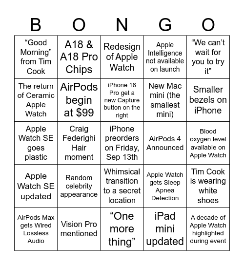 Bongo Apple Watch Party Sep2024 Bingo Card