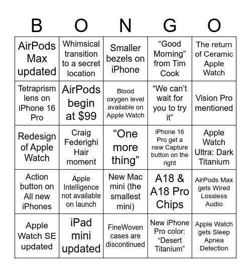 Bongo Apple Watch Party Sep2024 Bingo Card