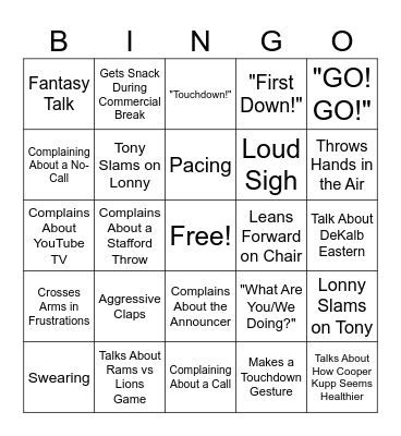 Emenhiser Football BINGO Card