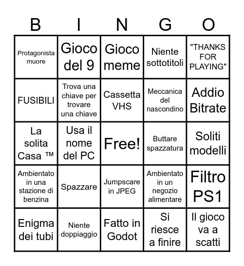 Giochi Fecali Bingo Card