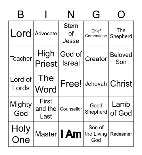 Jesus Bingo Card