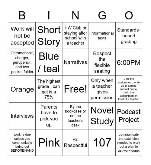 Untitled Bingo Card