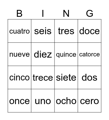 0-15 Bingo Card