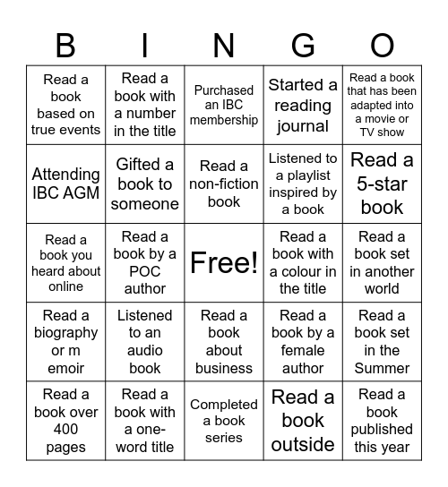 Summer Reading Recap Bingo Card