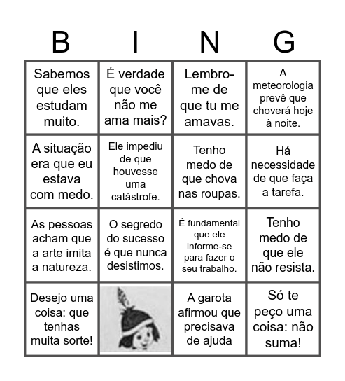 Orações Subordinadas Substantivas Bingo Card