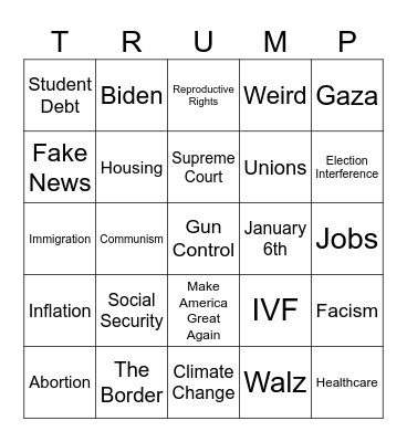 September 2024 Presidential Debate Bingo Card