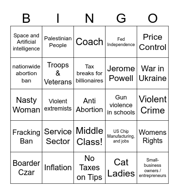 2024 Harris v Trump Debate #1 Bingo Card