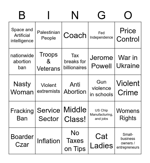 2024 Harris v Trump Debate #1 Bingo Card