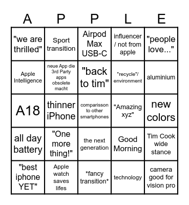 Apple Keynote Bullshit Bingo Card