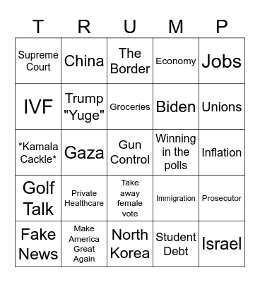 September 2024 Presidential Debate Bingo Card