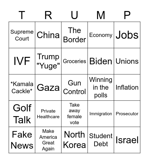 September 2024 Presidential Debate Bingo Card