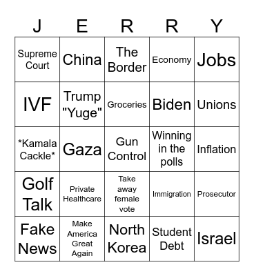 September 2024 Presidential Debate Bingo Card