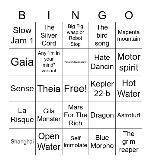 King Gizzard Bingo Card